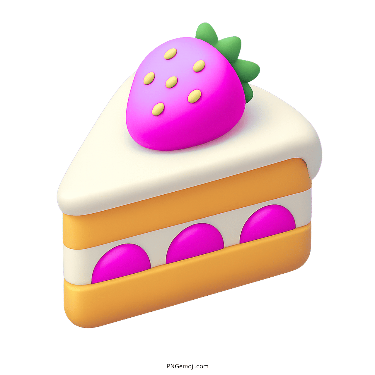 3D cake emoji with pink strawberry topping and vibrant filling layers
