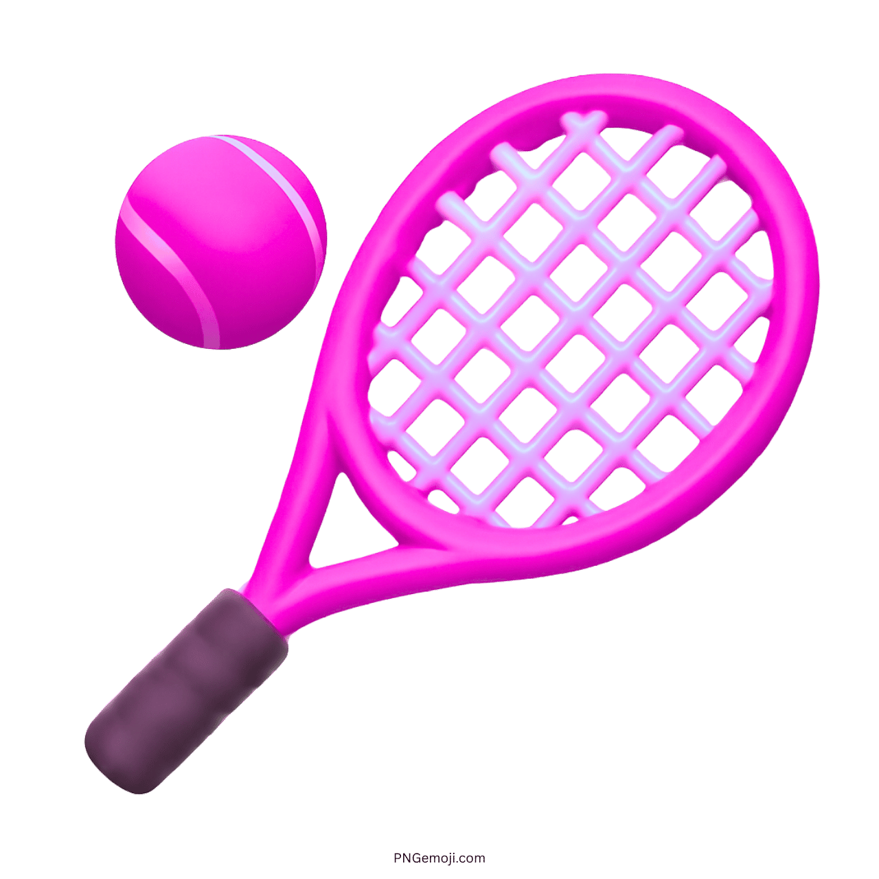 3D pink tennis racket and ball emoji with transparent background for creative use