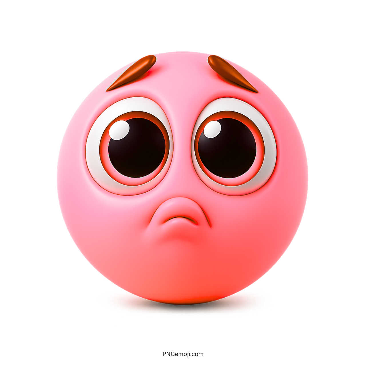 3D pink pleading face emoji with glossy big eyes and emotional expression