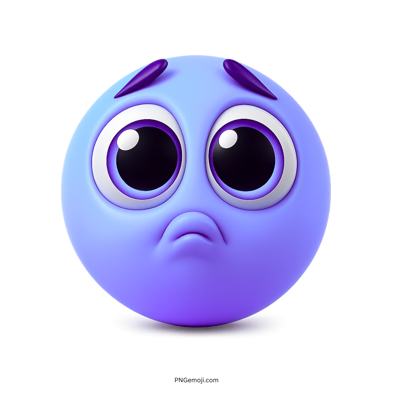 3D violet pleading face emoji with big teary eyes and sad cute expression