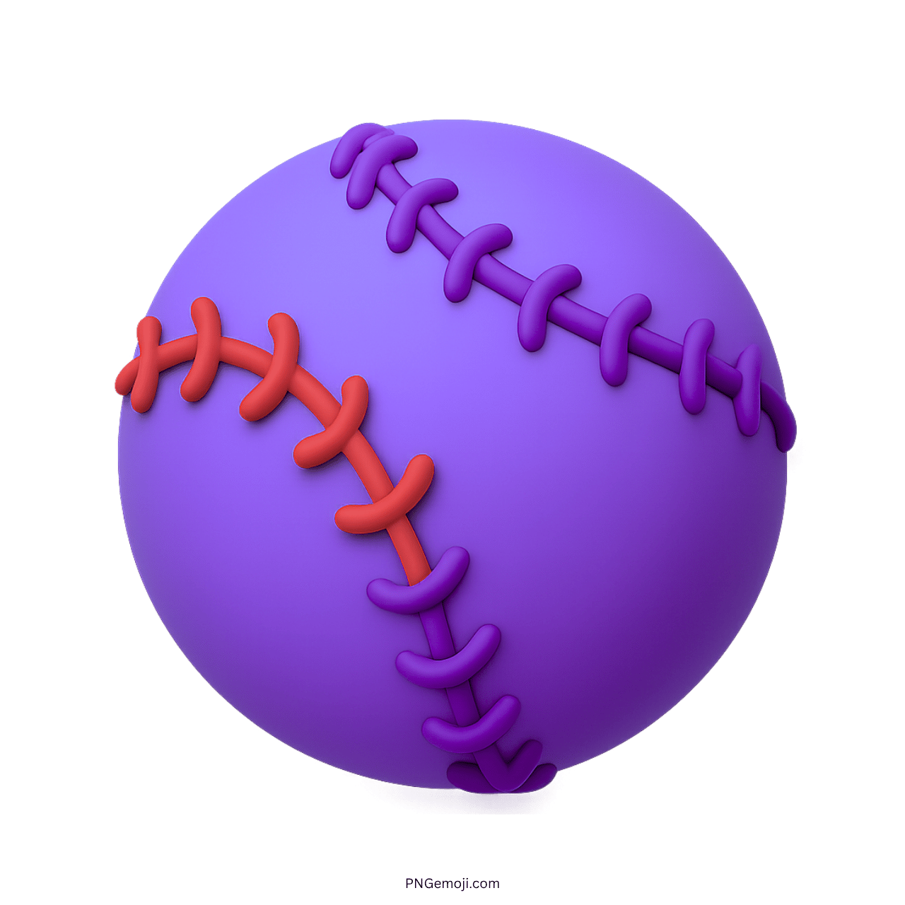 Purple 3D baseball emoji with red and violet stitching on transparent background