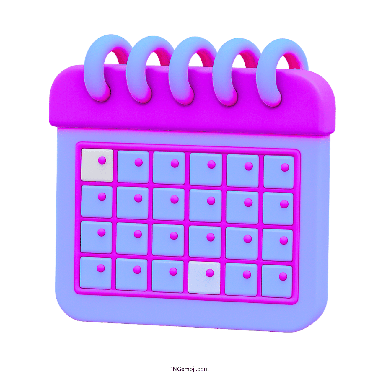 3D purple calendar emoji with highlighted date squares and spiral binding