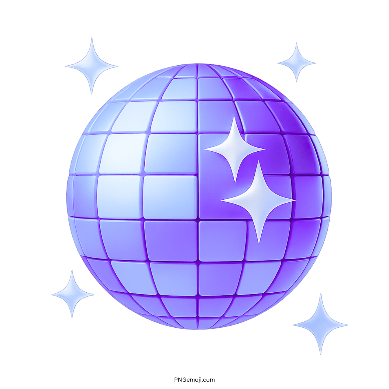 3D purple disco ball emoji with glowing sparkles and festive retro party energy
