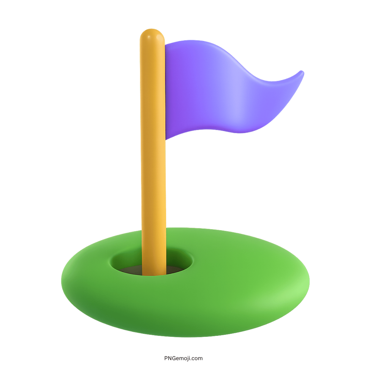 3D purple flag in green hole emoji with yellow pole and transparent background