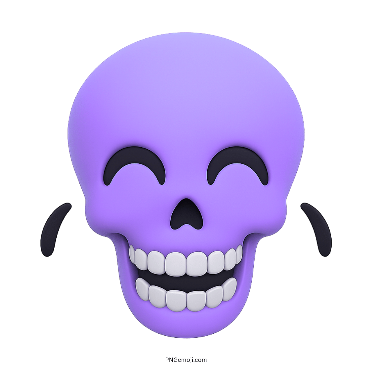 3D purple laughing skull emoji with comic joyful expression and wide toothy smile