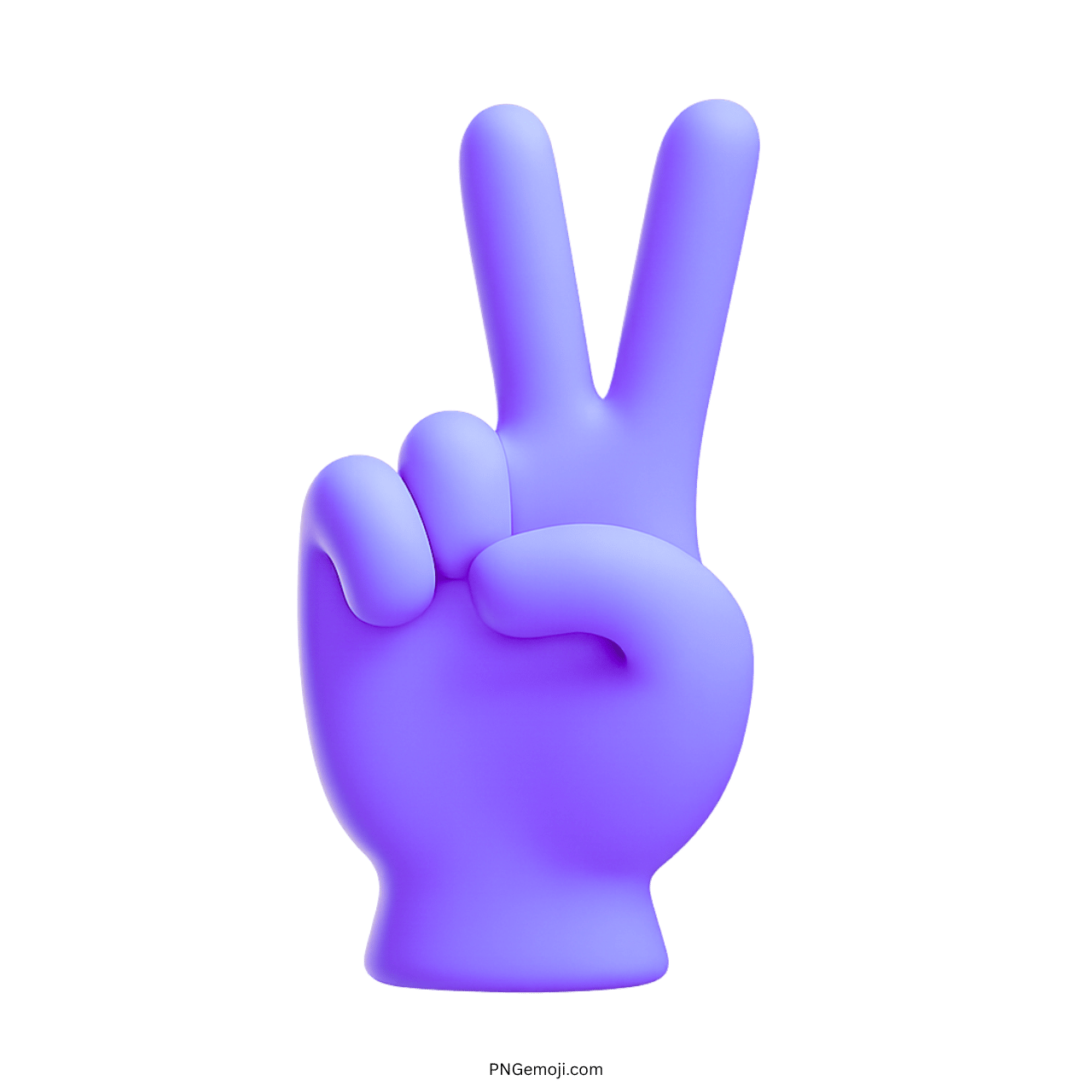 3D purple peace hand emoji with victory gesture on transparent background