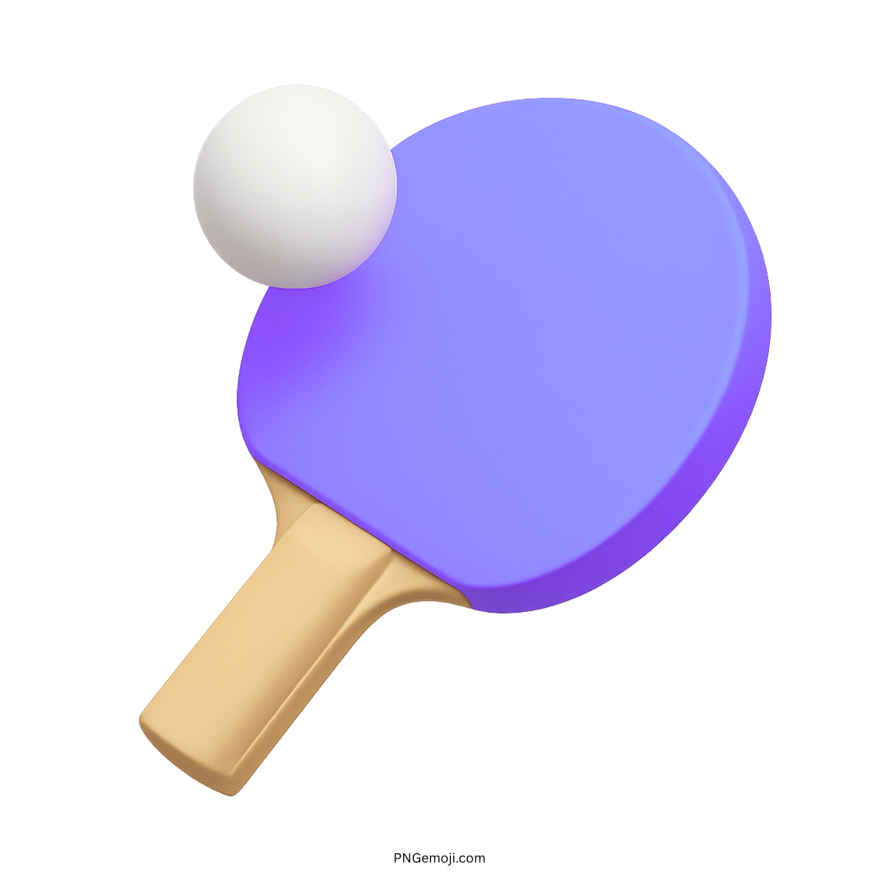 3D purple ping pong paddle with white ball on transparent background
