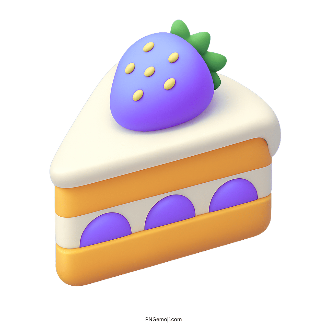 3D cake emoji with purple strawberry and soft dessert filling