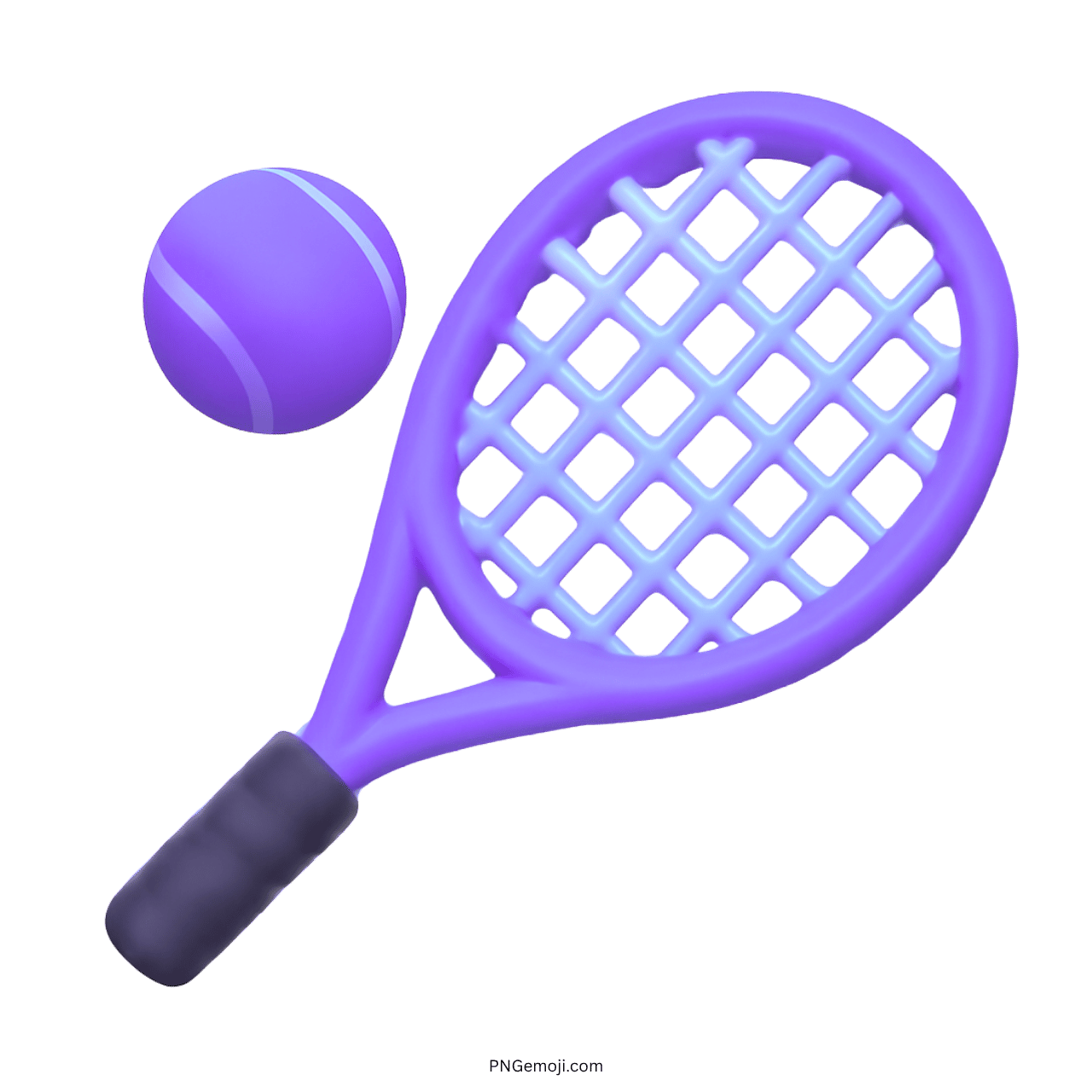 3D purple tennis racket and ball emoji with transparent background for fun designs