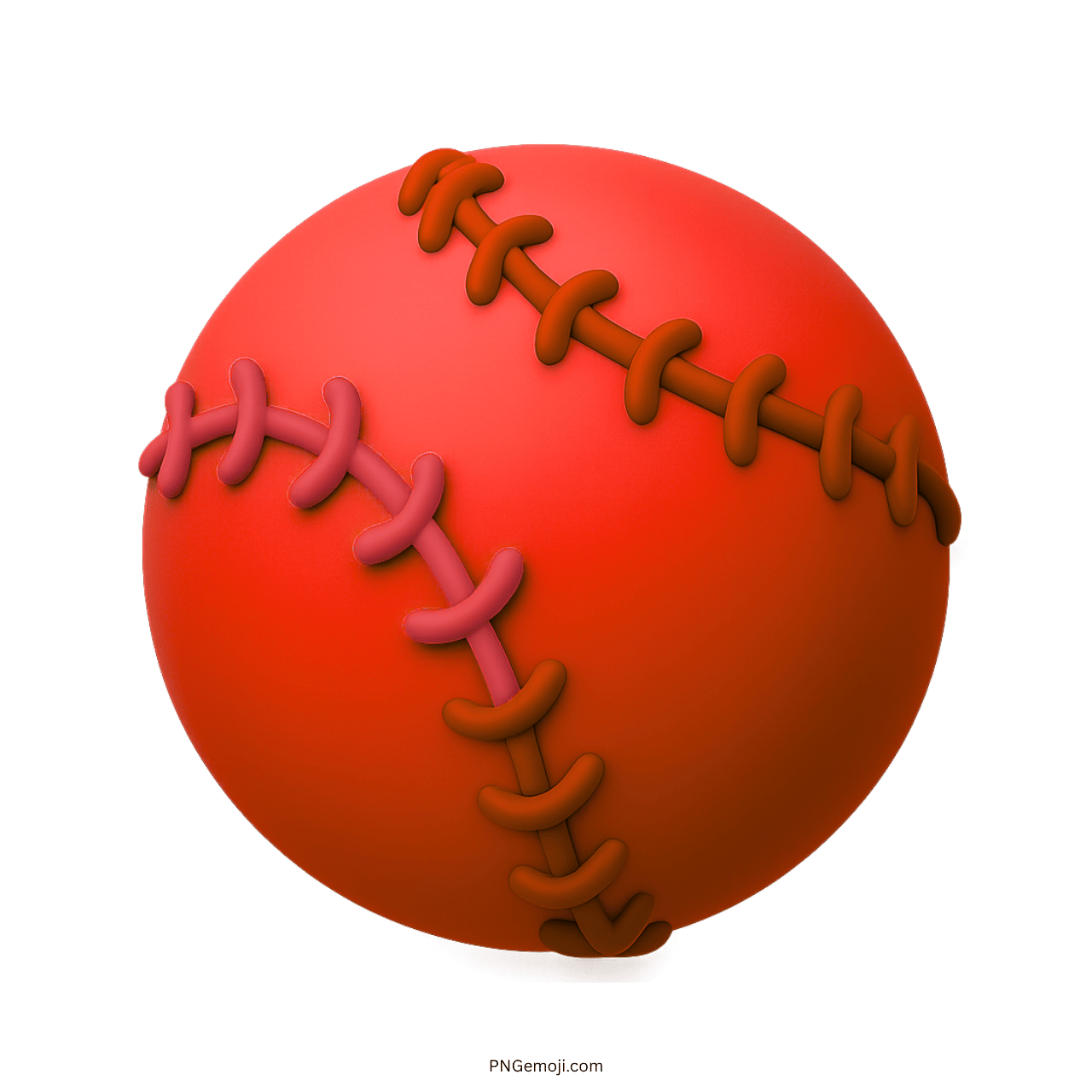 Red 3D baseball emoji with pink and brown stitches on transparent background