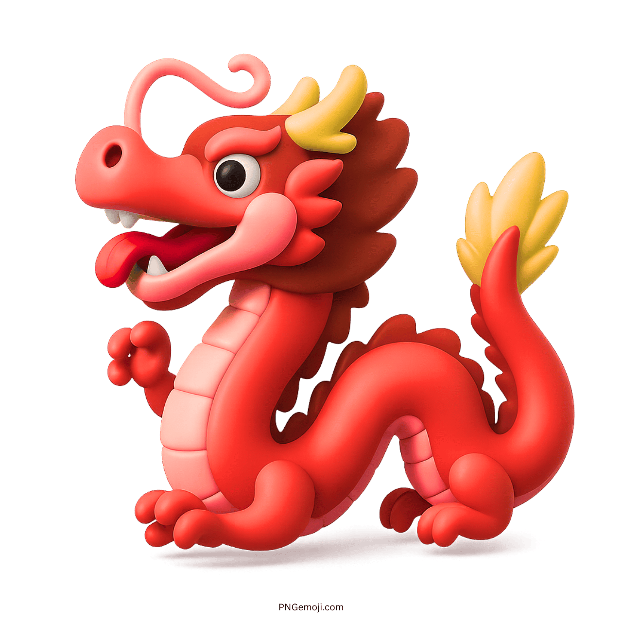 3D red cartoon dragon emoji with cute eyes and playful tongue out