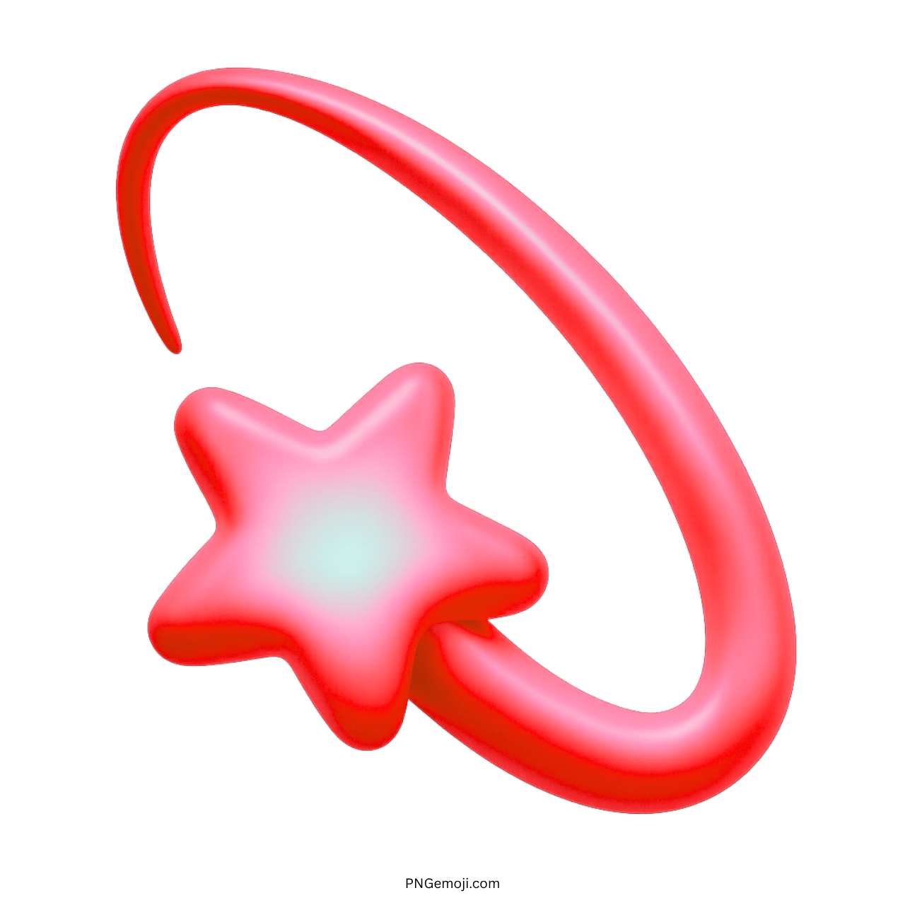 3D red dizzy emoji with swirling star and glowing center on transparent background