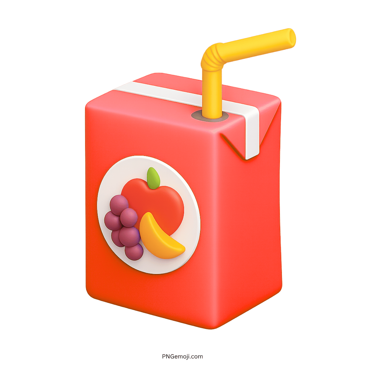 Red 3D juice box emoji with fruit illustration and yellow straw