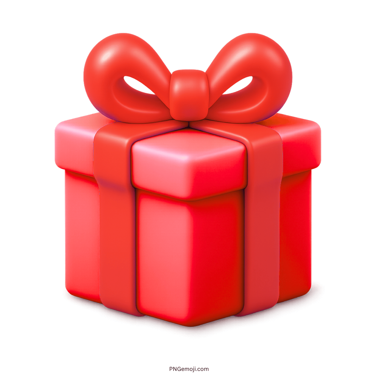 3D red gift emoji box with matching red ribbon bow on transparent background