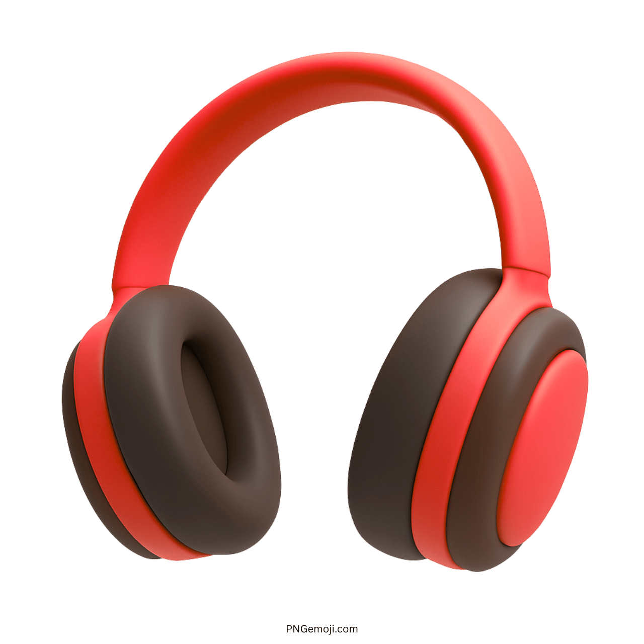 3D red and dark brown headphones emoji icon with soft ear cushions and curved band