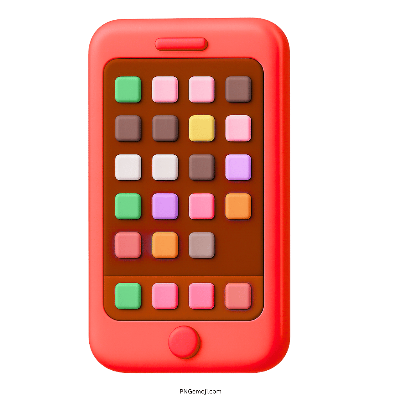 3D red smartphone emoji with colorful square app icons on screen