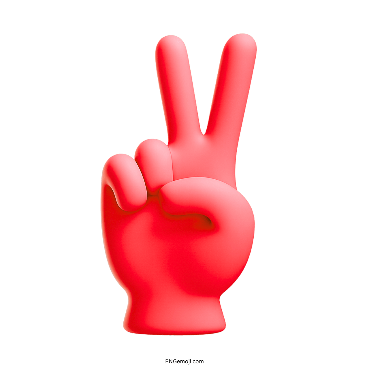 3D red peace hand emoji with two fingers up and transparent background