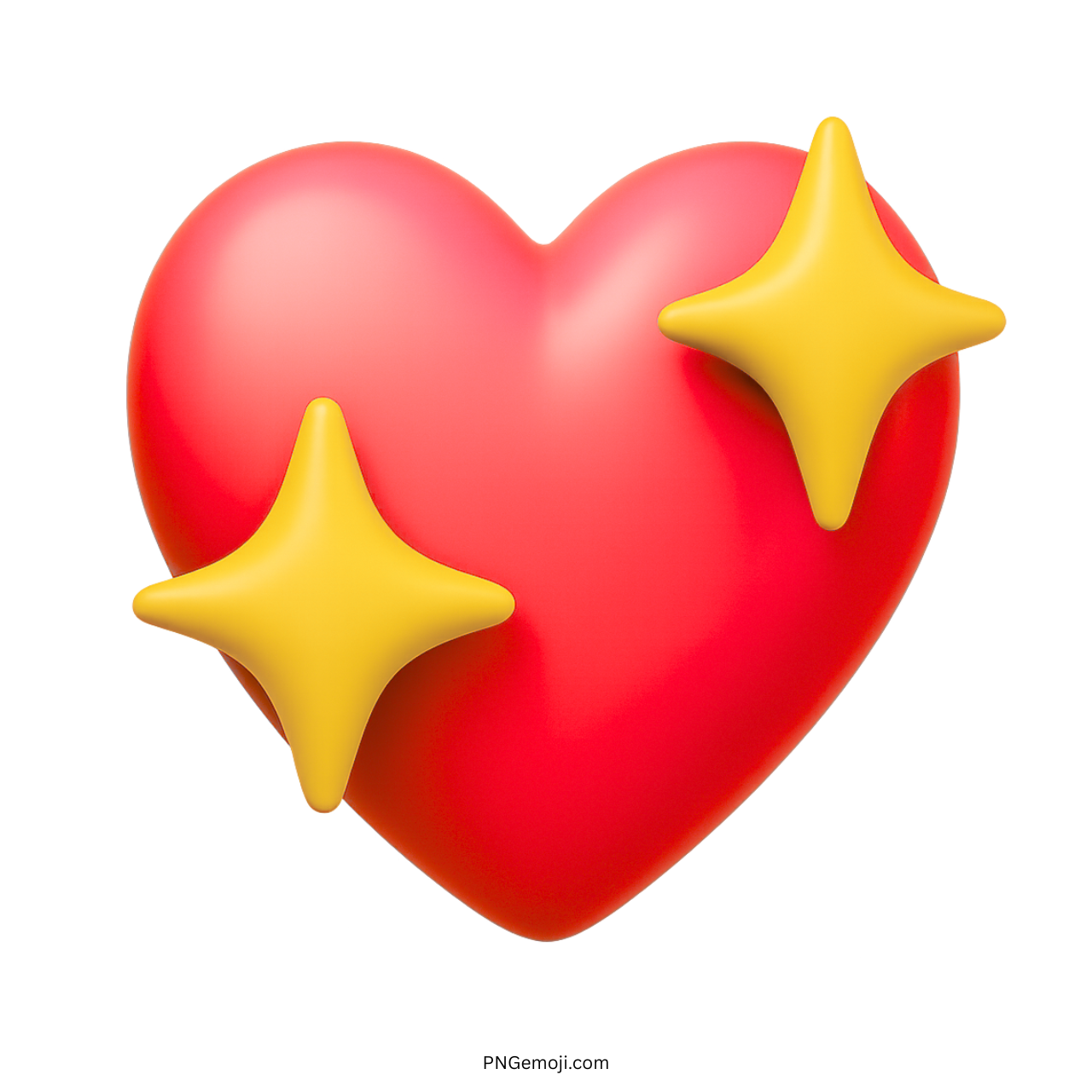 3D red heart emoji with yellow sparkles and glossy romantic design