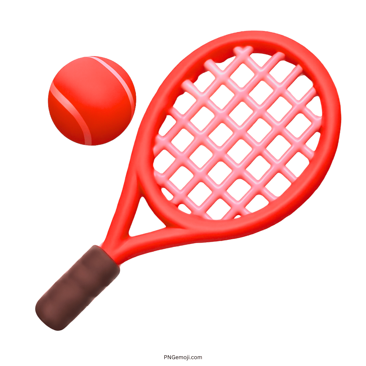 3D red tennis racket with matching red ball emoji icon in PNG format