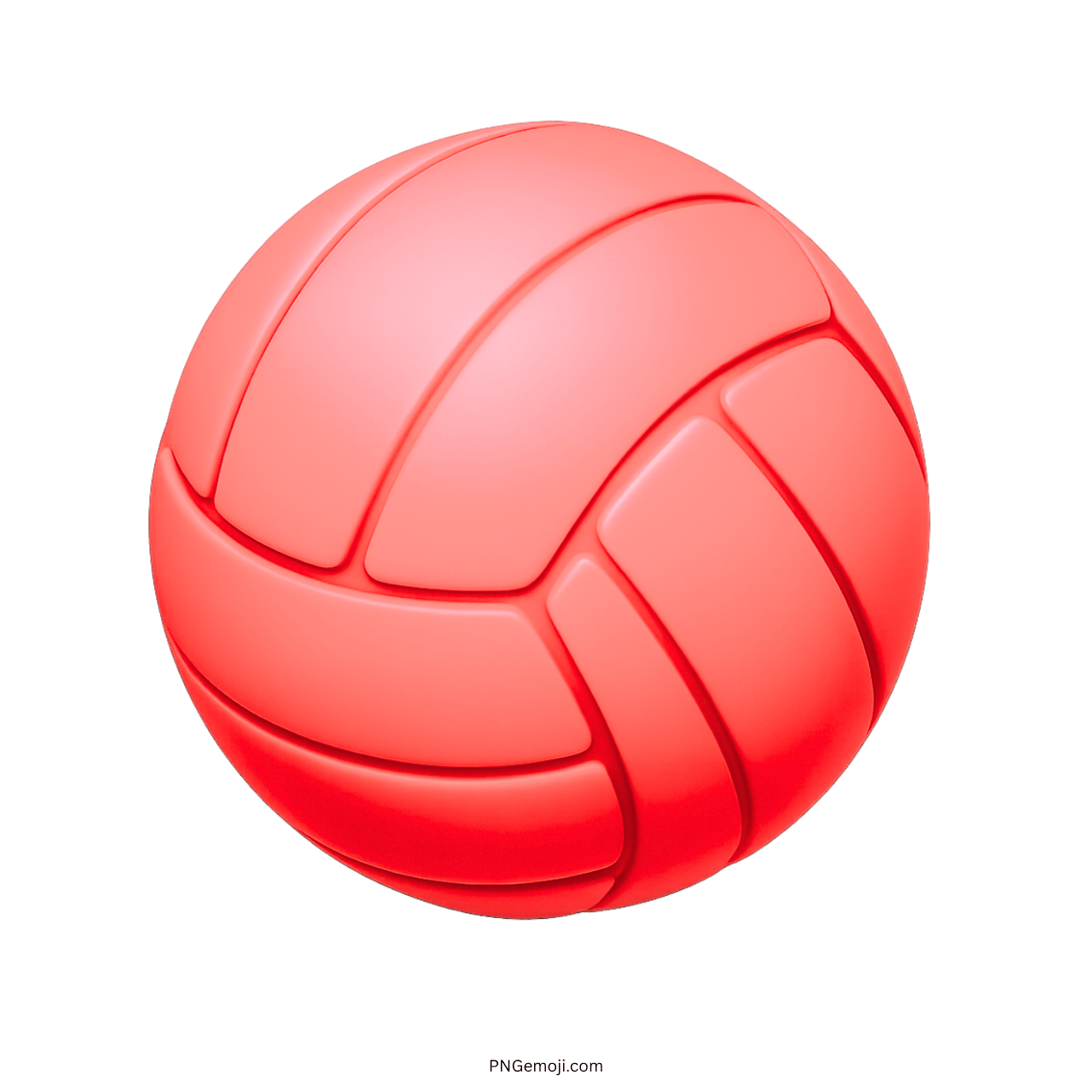 3D red volleyball emoji icon with smooth, glossy finish and panel design on transparent background