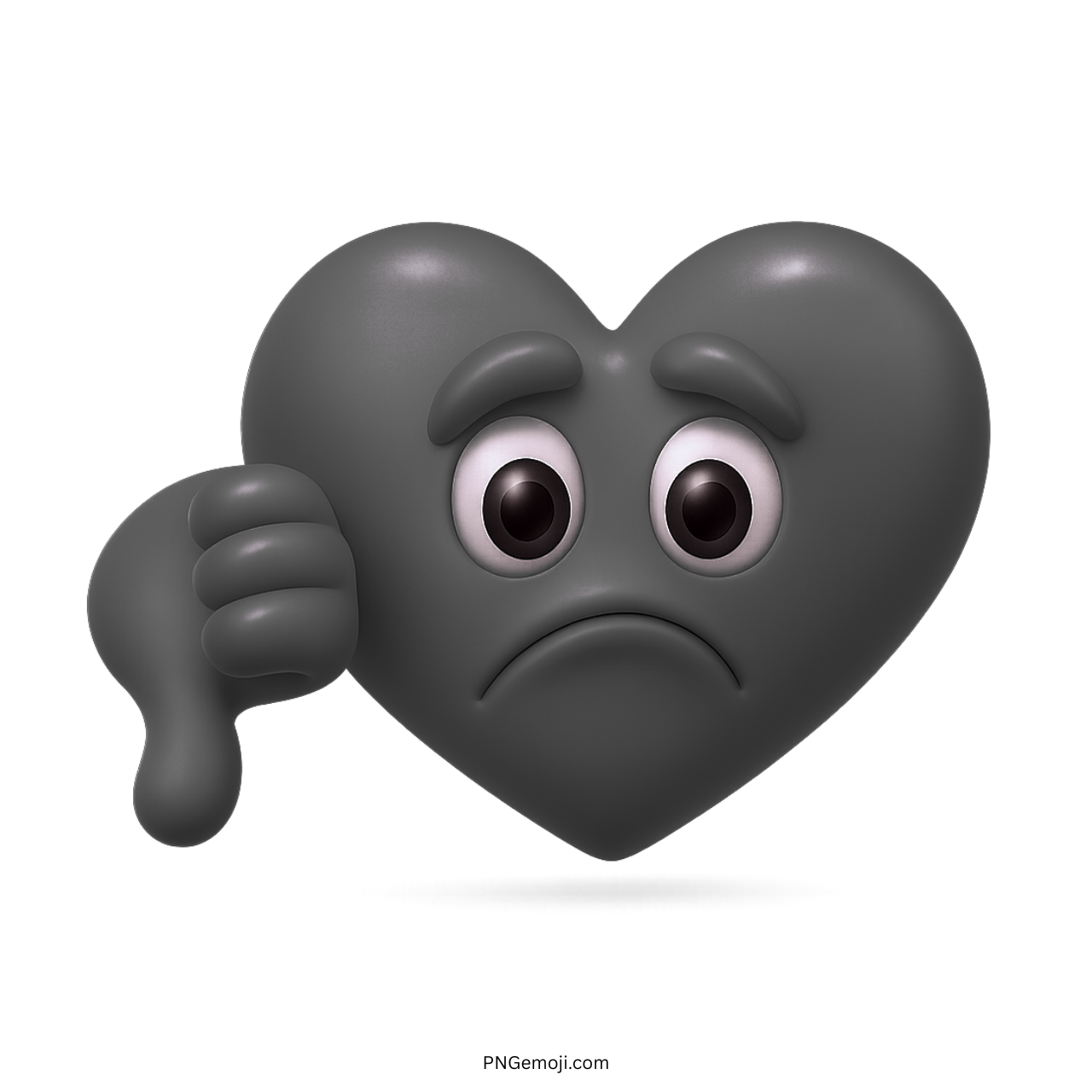 3D black heart emoji with sad face and thumbs down gesture