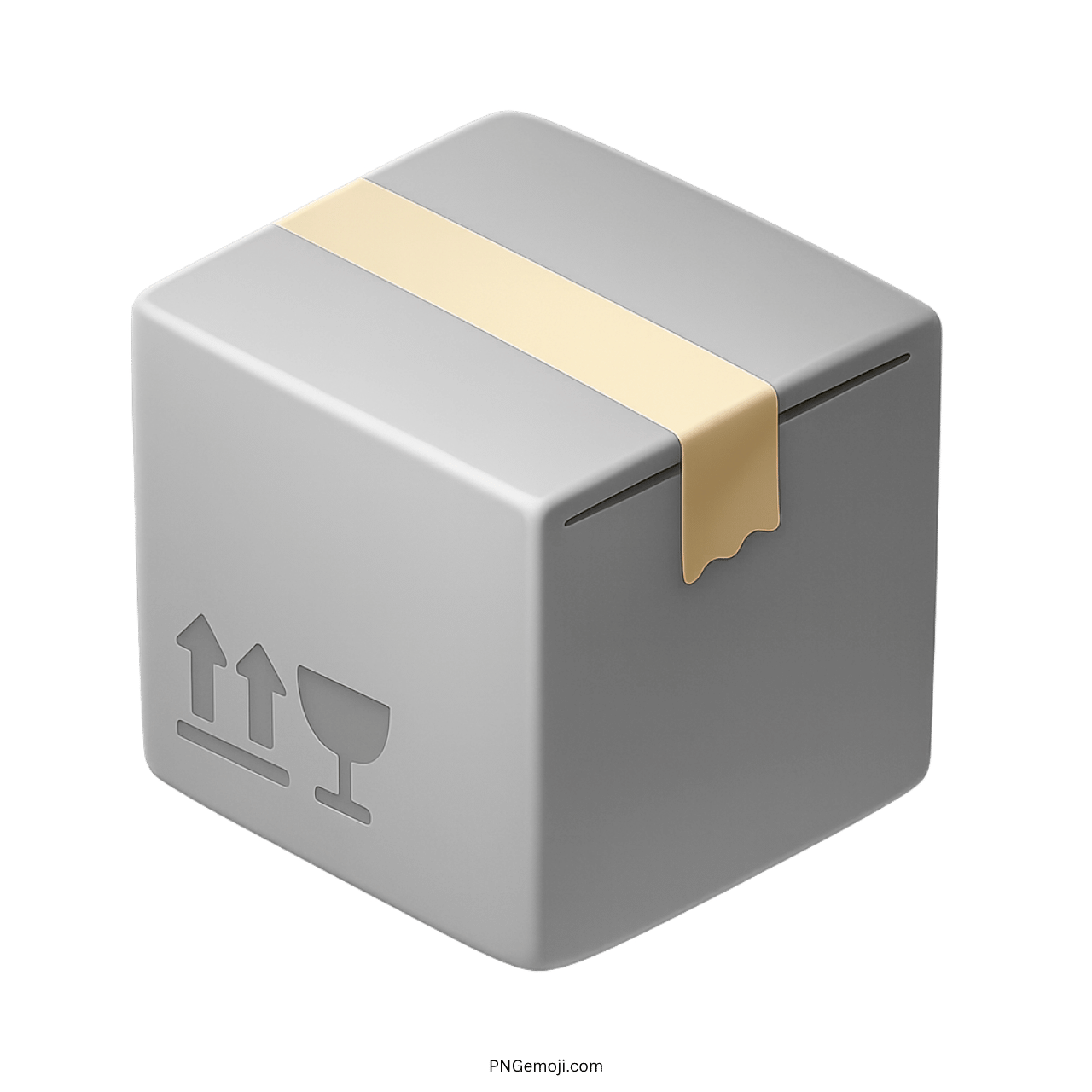 3D fragile package emoji with tape and shipping symbols on gray cube box