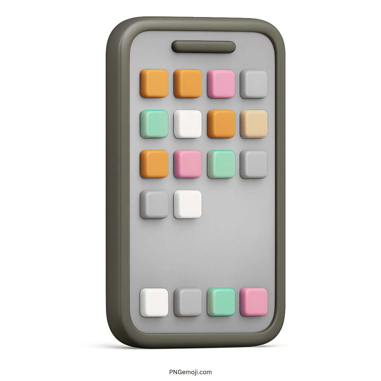 3D smartphone emoji with gray screen and colorful square app icons