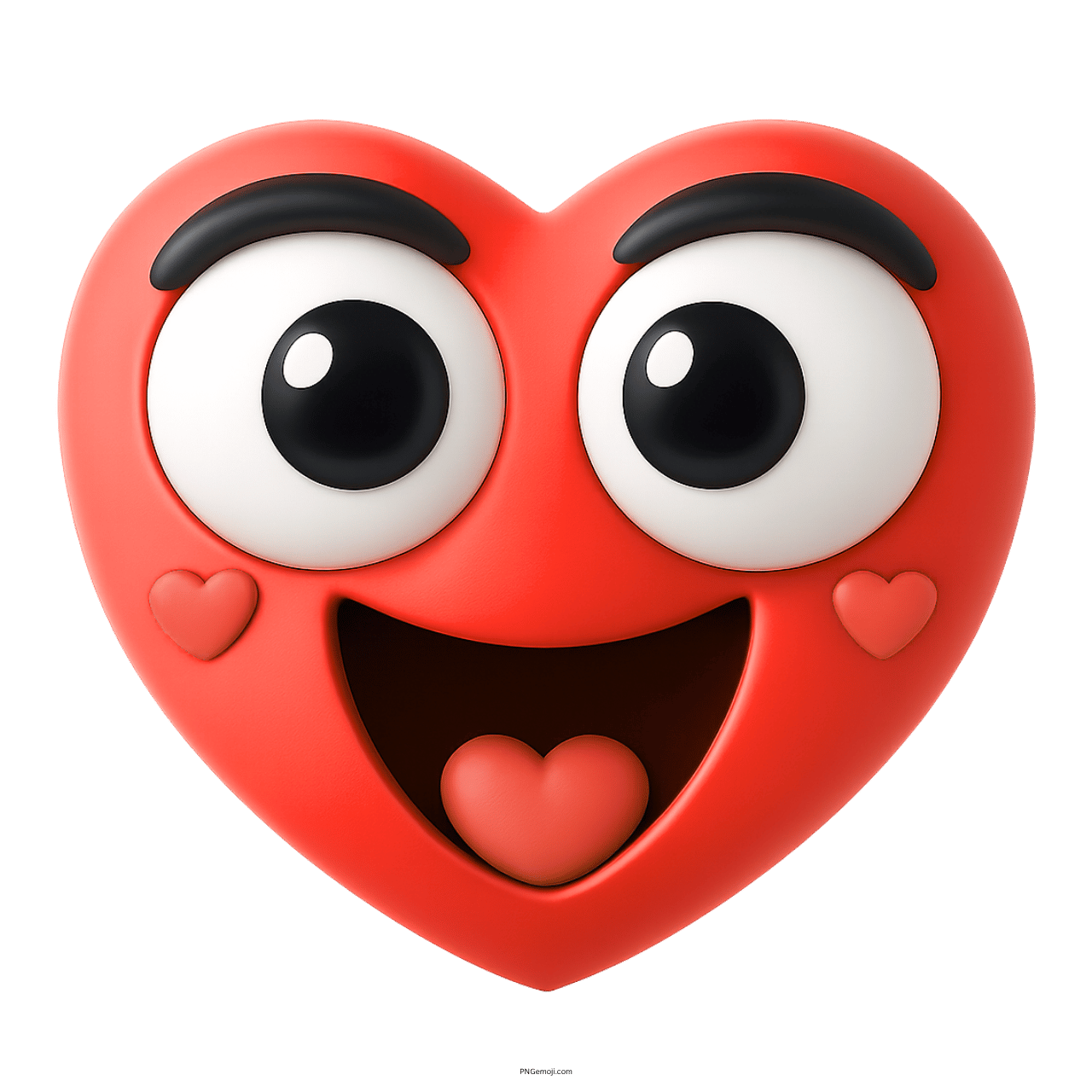 3D smiling red heart emoji with big eyes and cute love heart expression