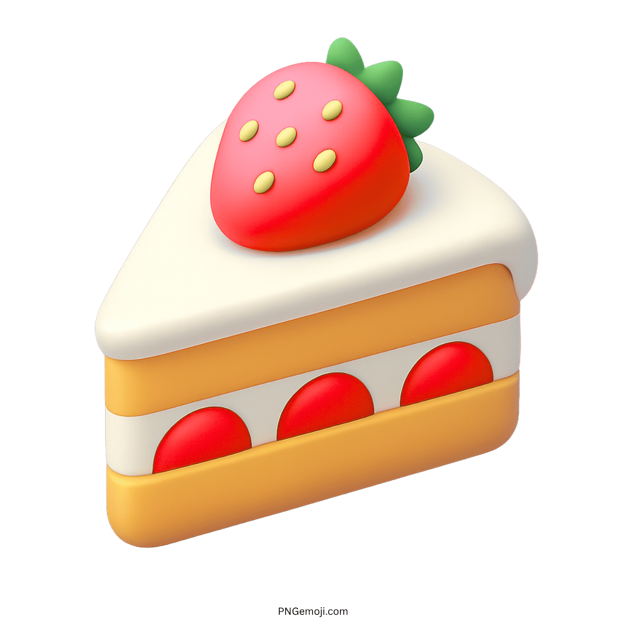 3D cake slice emoji with red strawberry topping and creamy layers