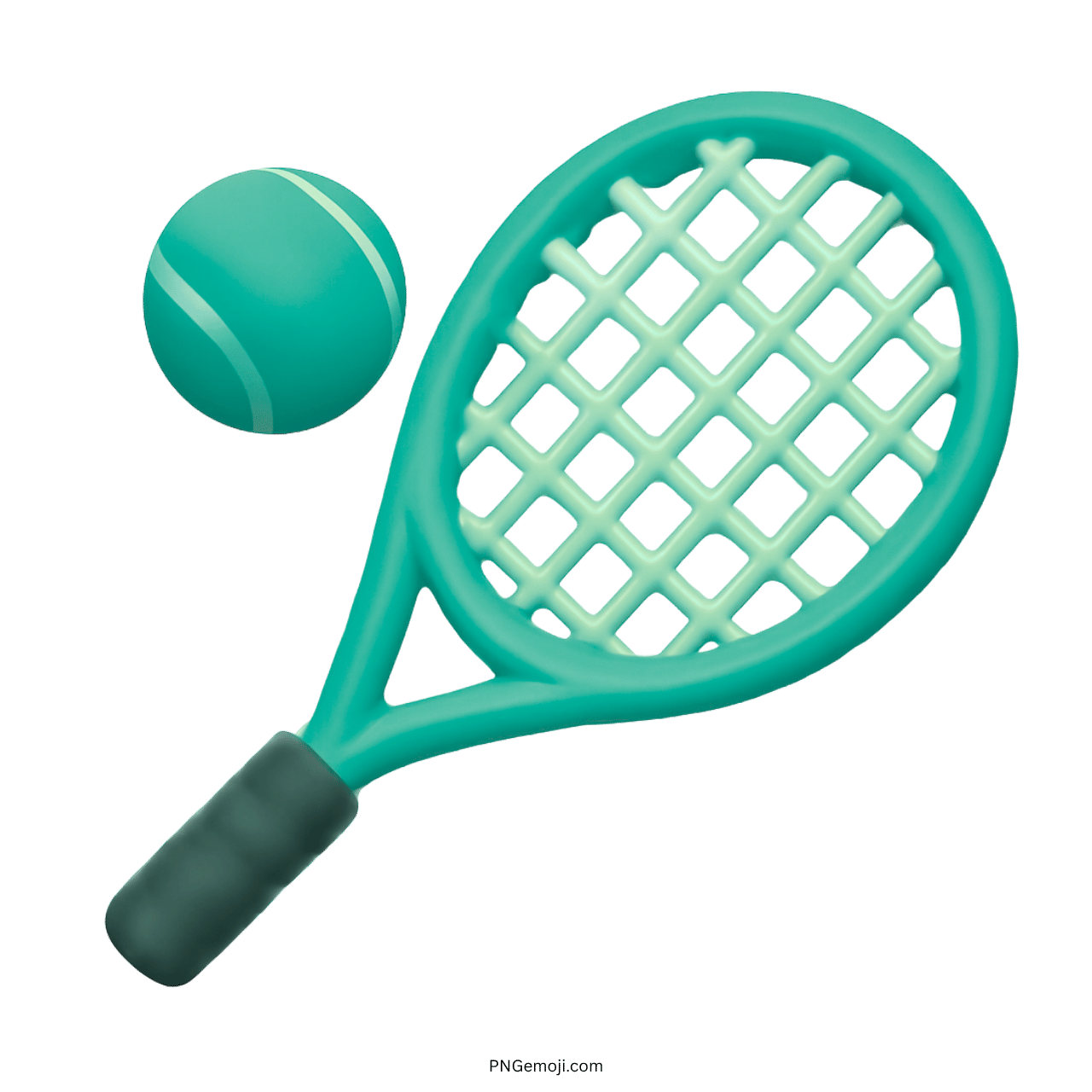 3D teal tennis racket and matching ball emoji with transparent PNG background