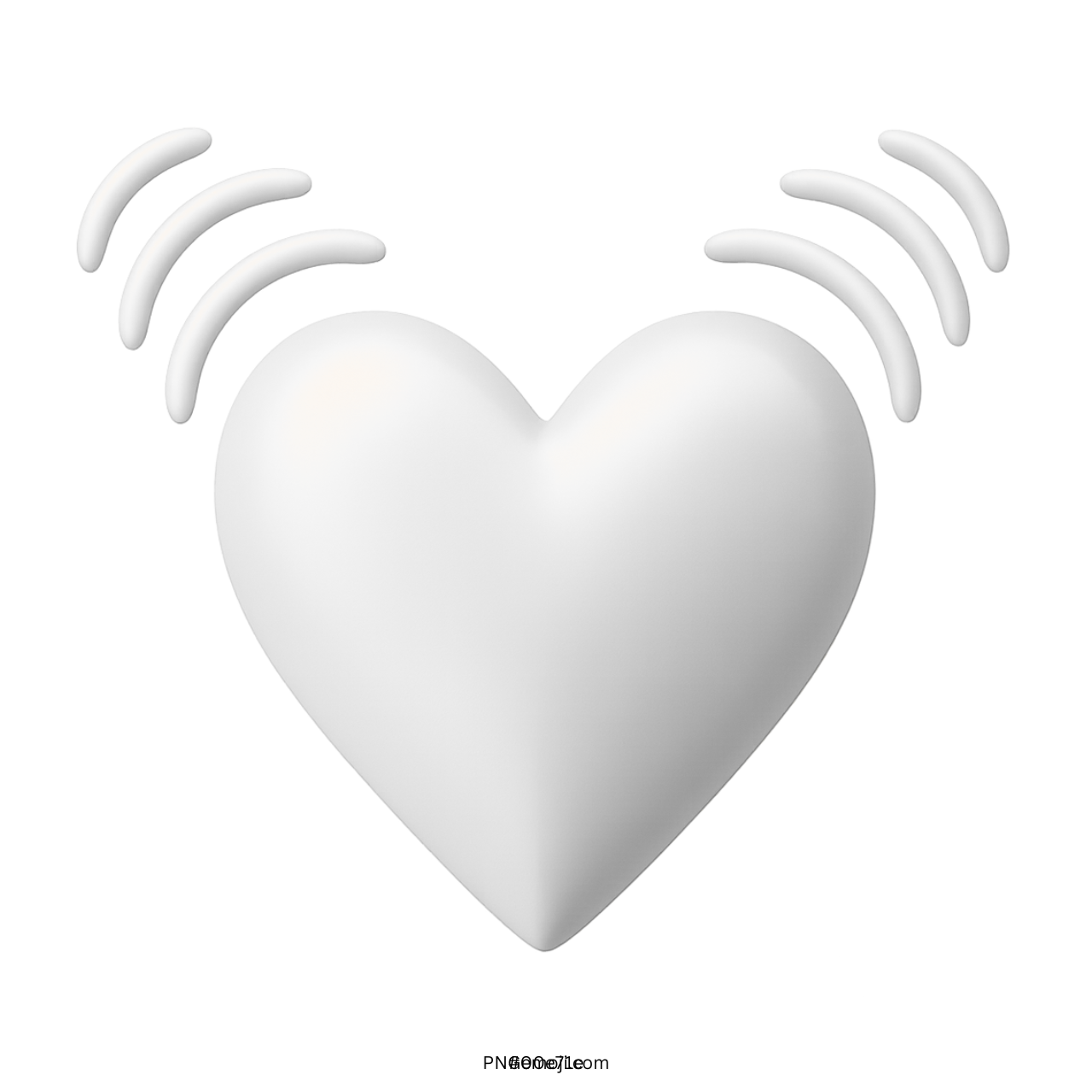 3D white heart emoji beating with motion lines, isolated on transparent background