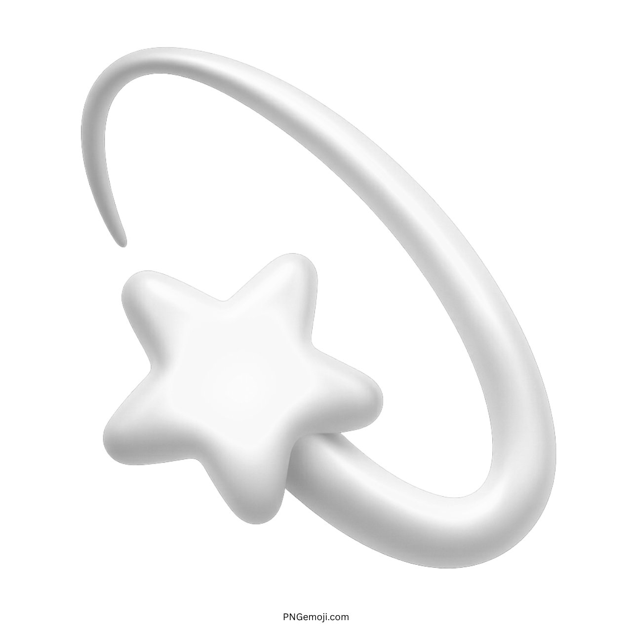 3D white dizzy star emoji with swirl trail and transparent PNG background