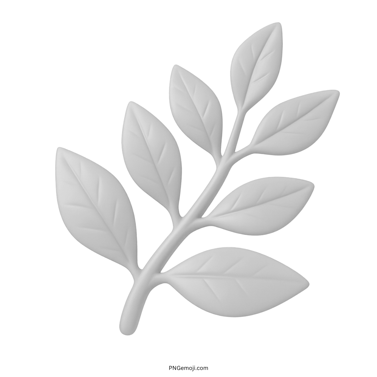 Minimal white 3D herb emoji leaf branch with clean design and smooth finish