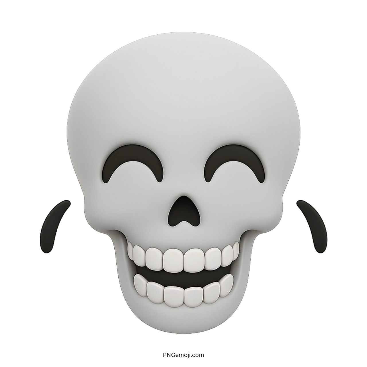 3D white laughing skull emoji with joyful eyes and tears on transparent background