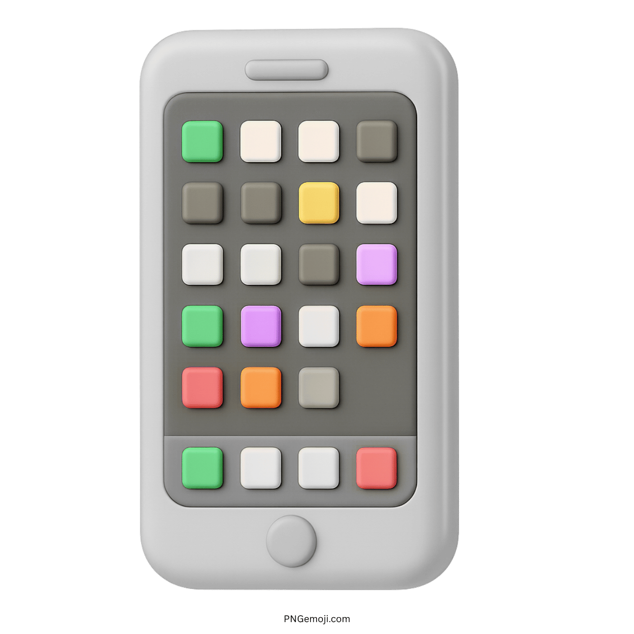 3D white mobile phone emoji with gray screen and colorful square app icons