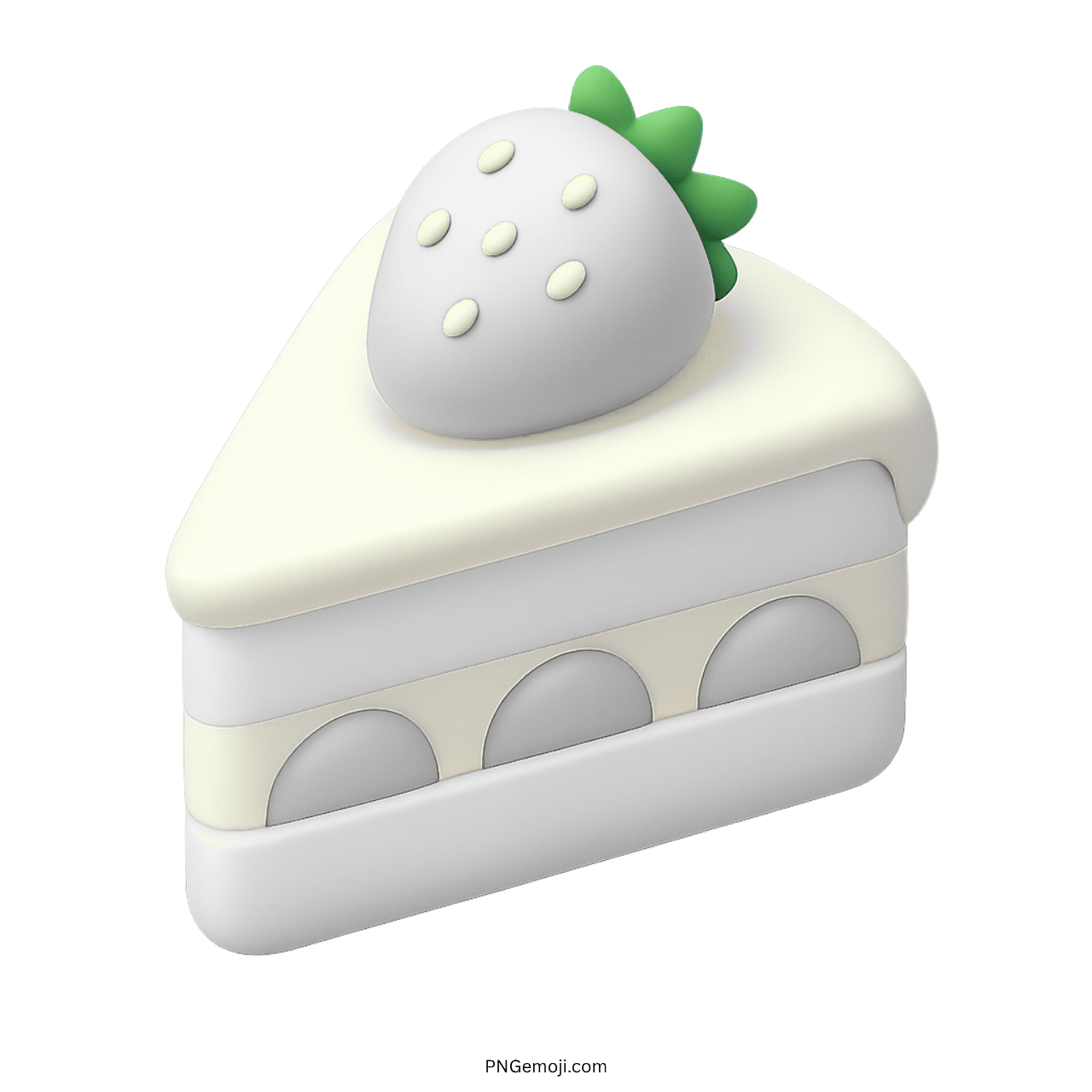 3D white strawberry cake slice emoji with creamy soft dessert look