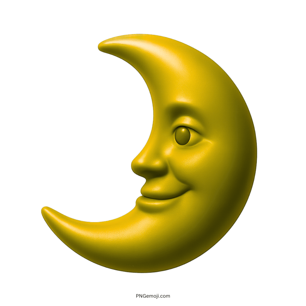 Bright yellow 3D crescent moon emoji with a joyful smiling face expression