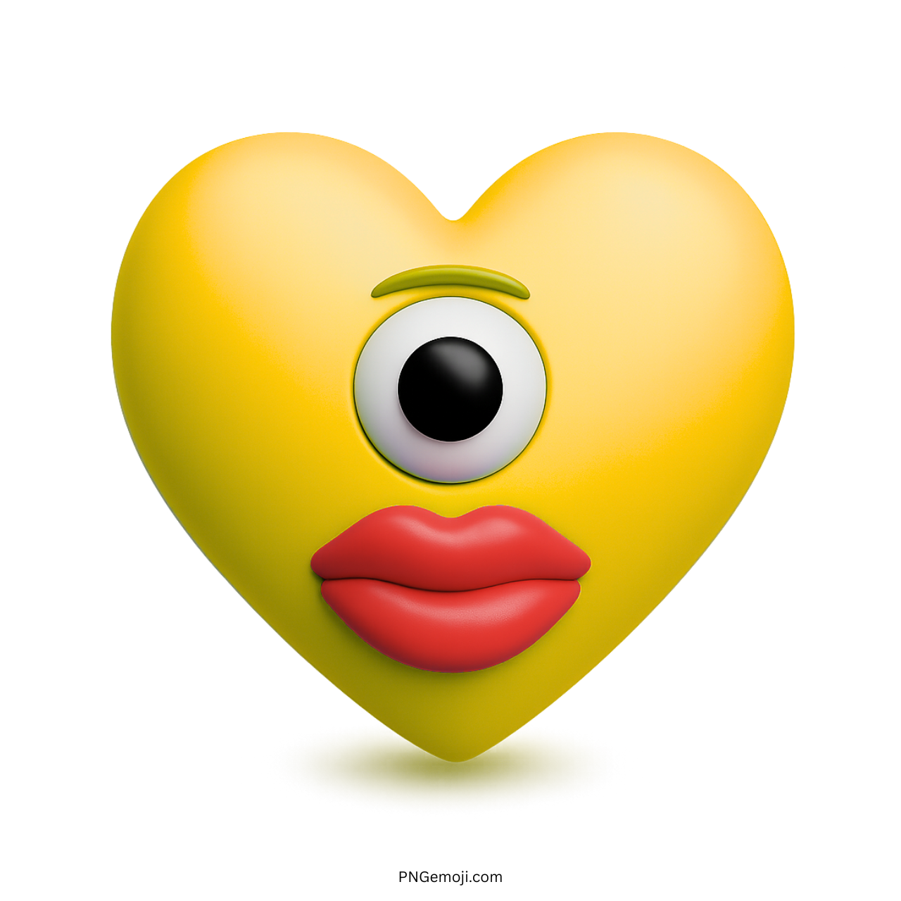 3D yellow cyclops heart emoji with big red lips and single eye clipart