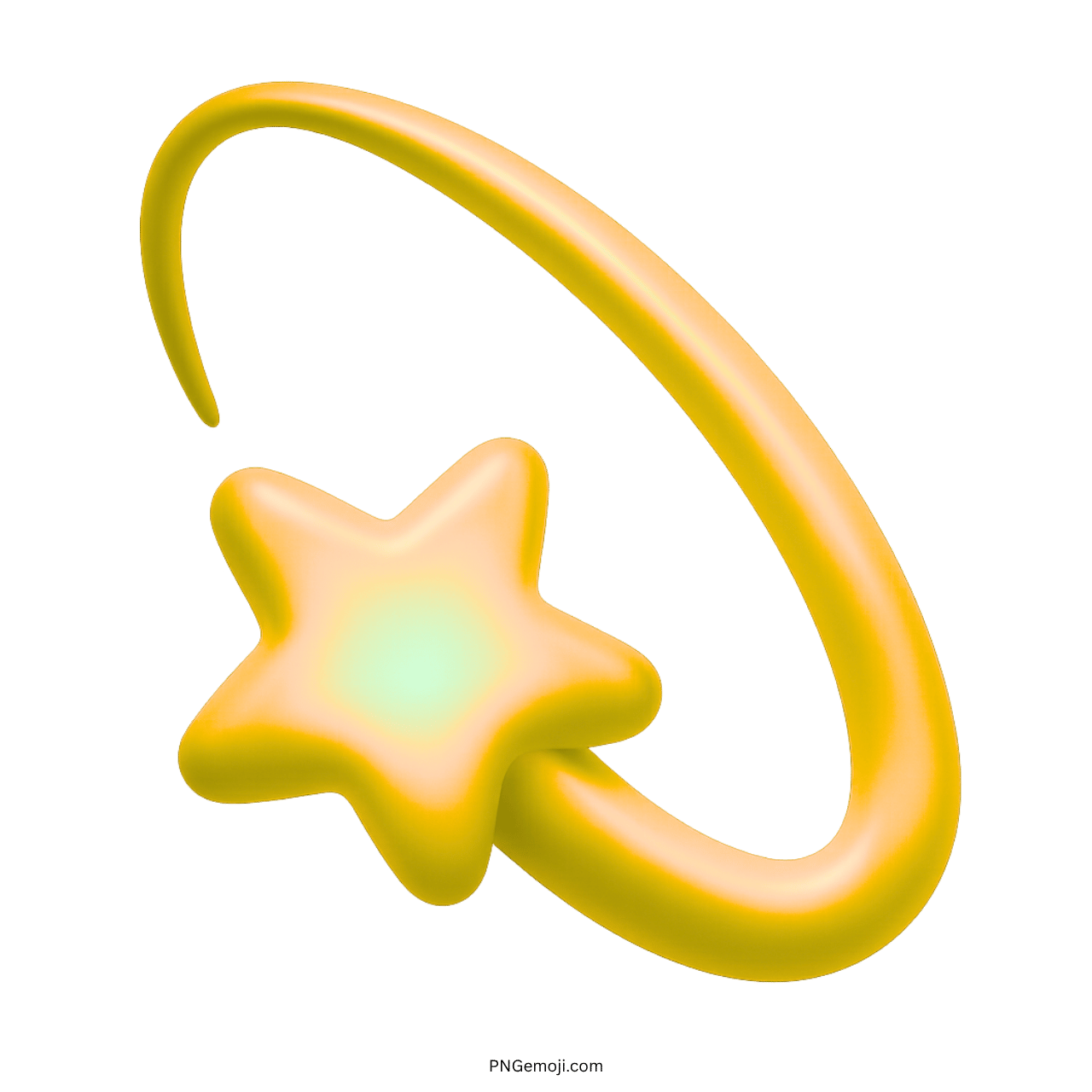 3D yellow dizzy emoji with swirling star on transparent background