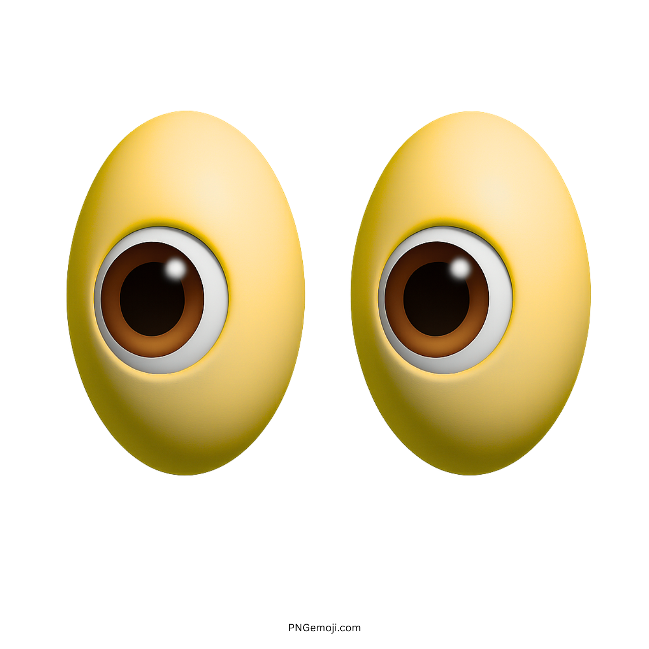 3D yellow cartoon eyes emoji icon with surprised stare on transparent background