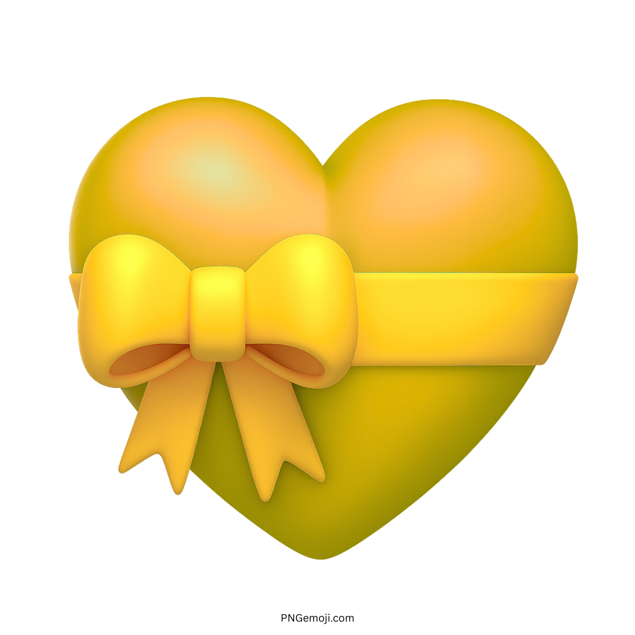 3D yellow heart emoji with golden ribbon and bow gift style transparent PNG