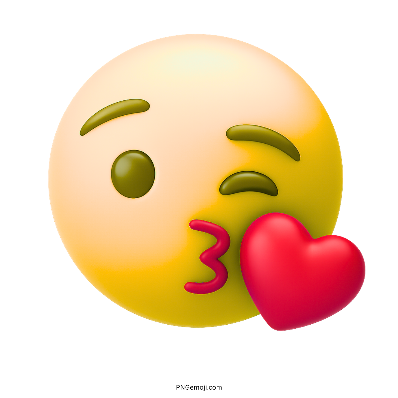 3D yellow face emoji blowing kiss with red heart