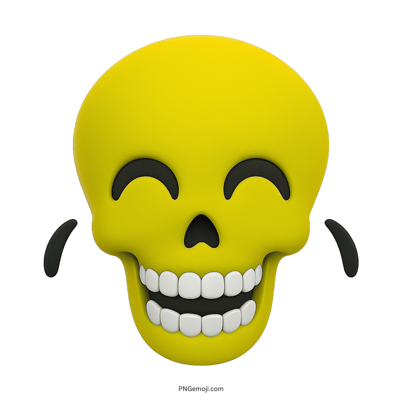 3D yellow laughing skull emoji with big smile and comic crying tears effect