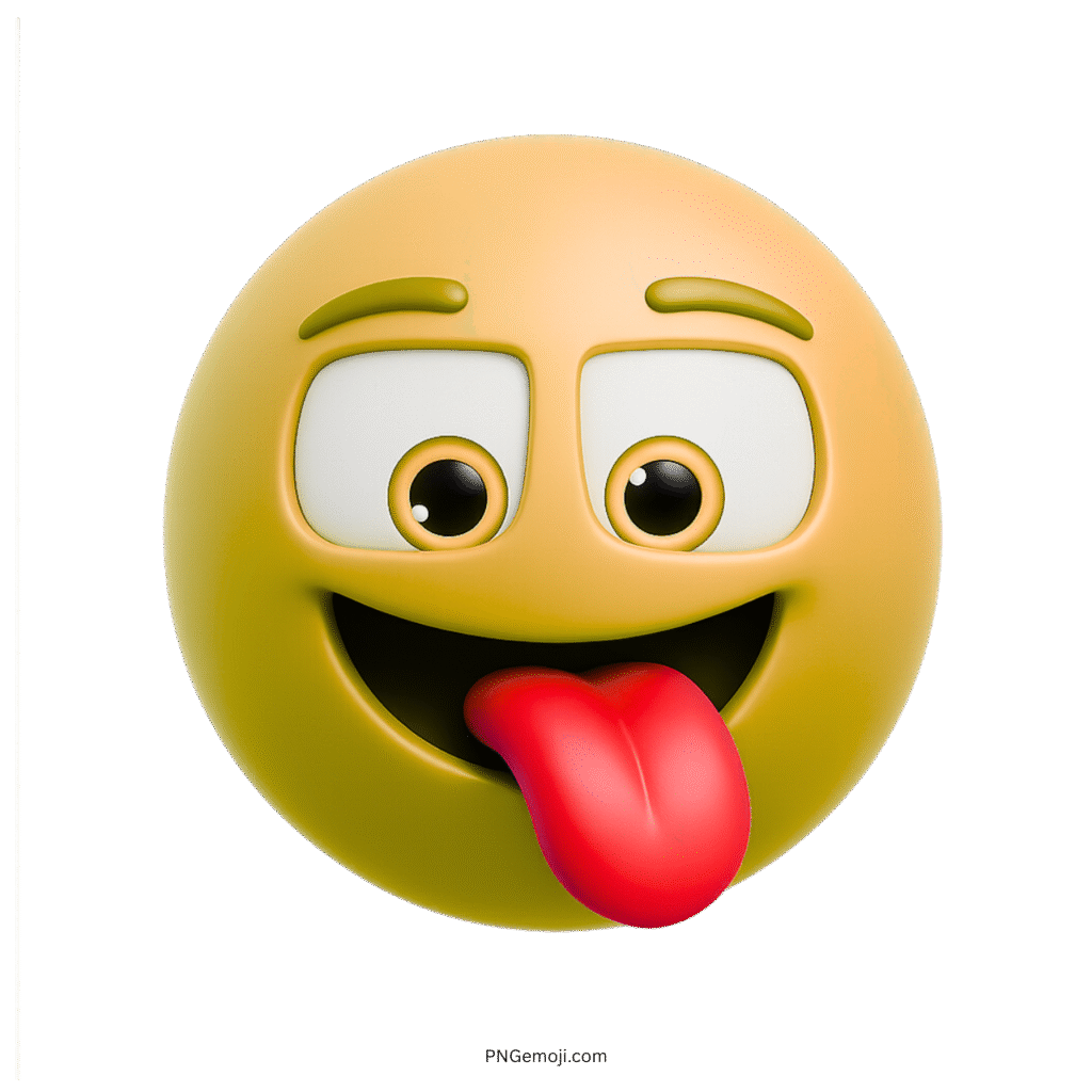 3D yellow cartoon smiley emoji with tongue out and playful facial expression