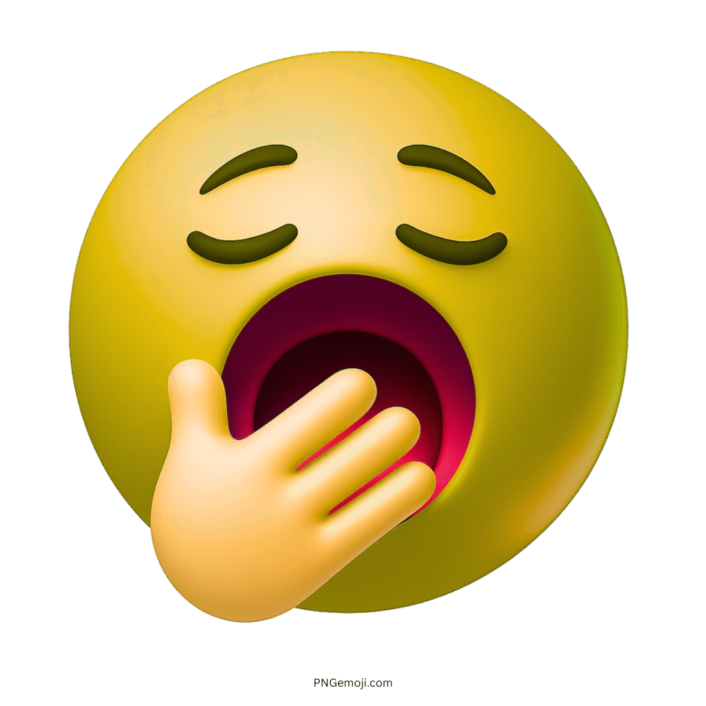 3D yellow yawning emoji with sleepy eyes and hand covering open mouth