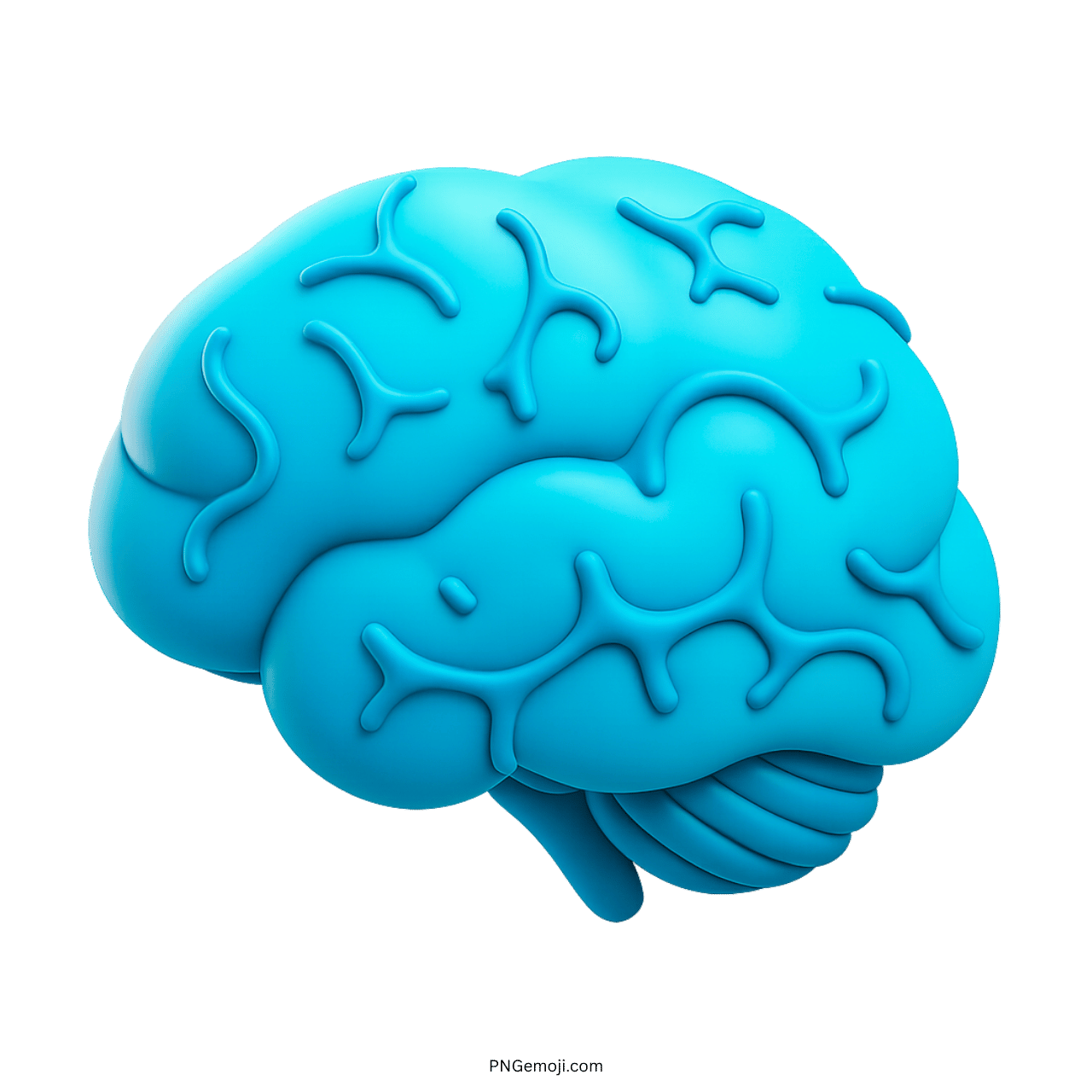 Blue 3D brain emoji with realistic curves and smooth structure