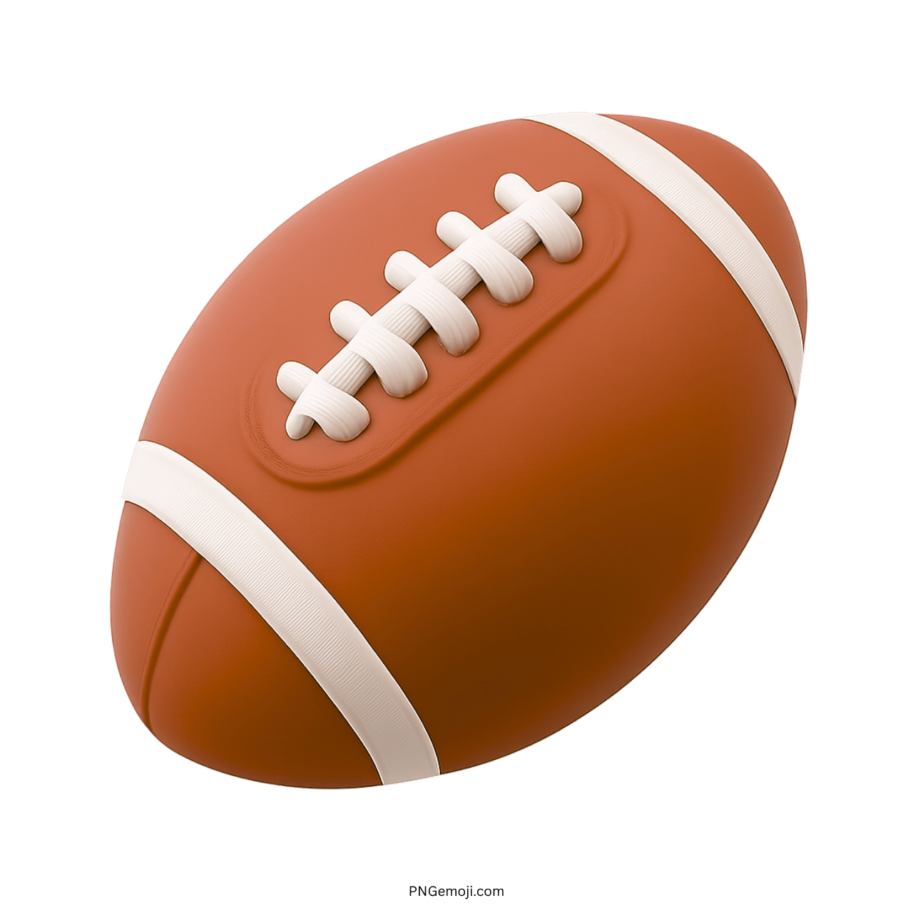 3D brown American football emoji with white laces and stripes on transparent background