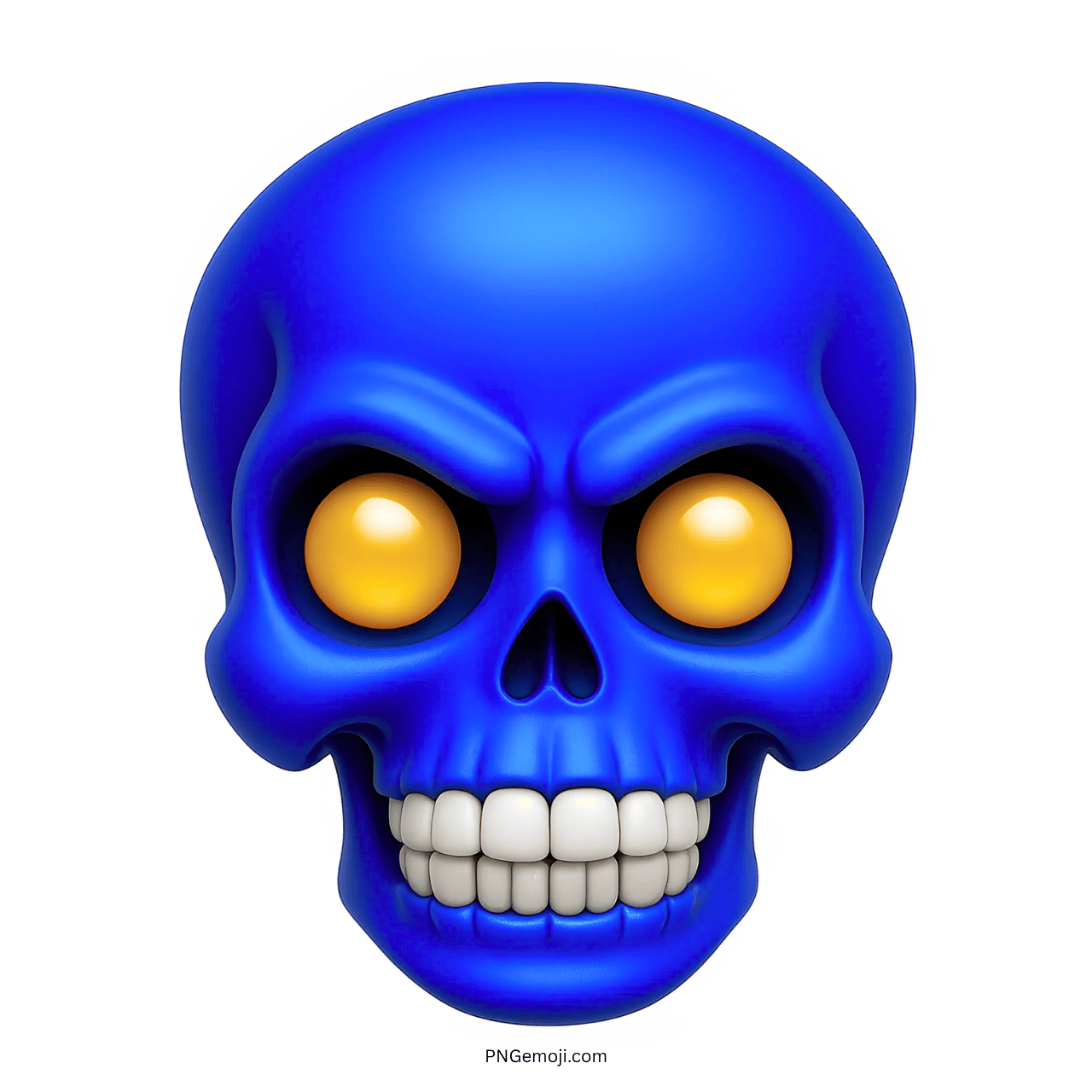 angry blue skull emoji with glowing yellow eyes and gritted white teeth