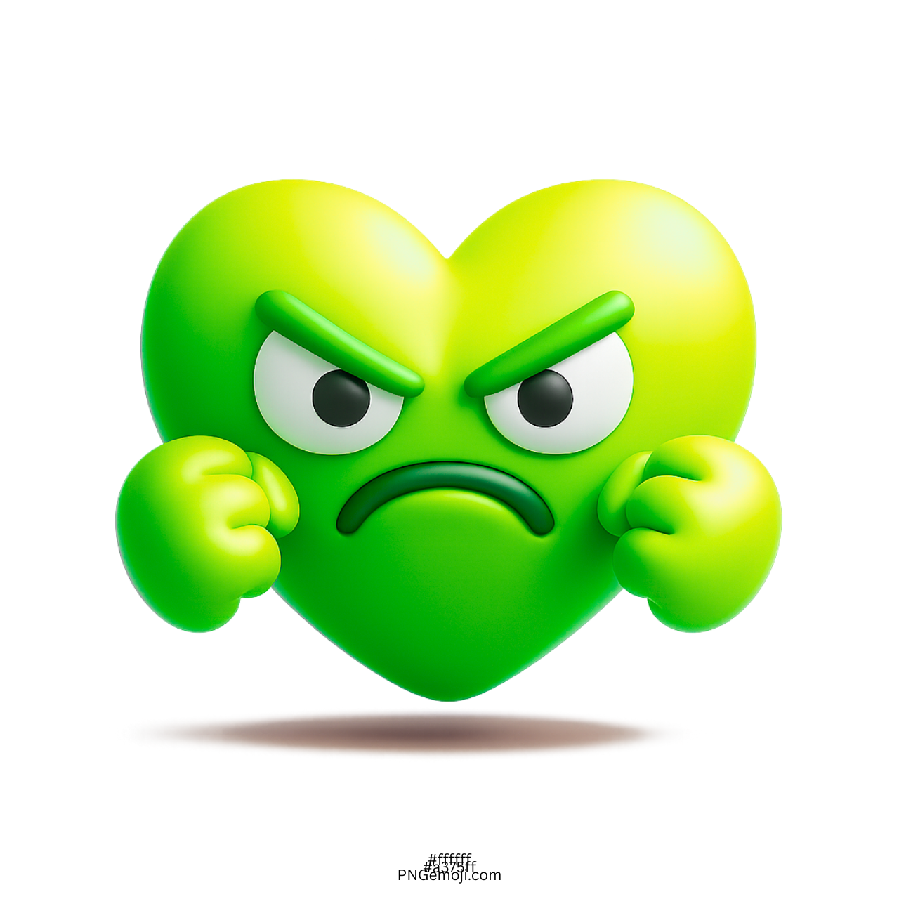 3D angry green heart emoji with clenched fists and fierce cartoon expression