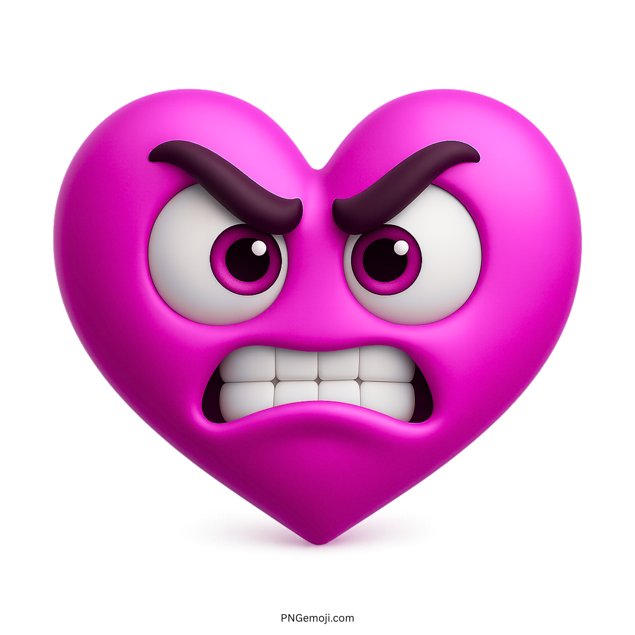 Angry pink heart emoji with furrowed brows, clenched teeth, and expressive cartoon eyes